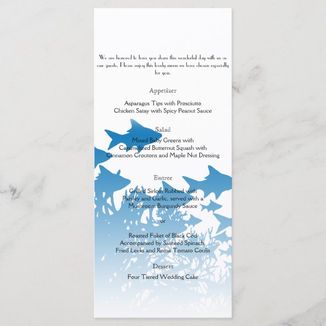 Menu Mariage poisson bleu et corail (Devant)