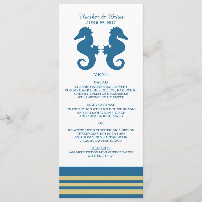 Menu Mariage pour hippocampe bleu Gold (Devant)