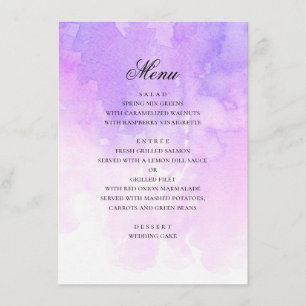 Menu Mariage pourpre aquarelle. lavande romantique