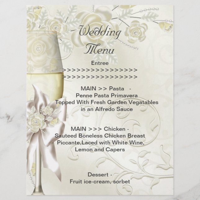 Menu mariage Programme Gold Cream Pearl Floral Ros (Devant)