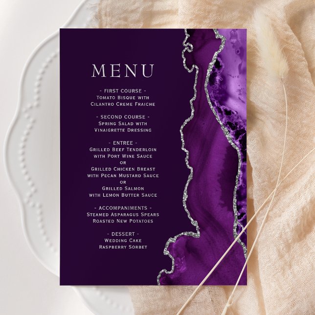 Menu Mariage prune Agate argenté violet (Créateur téléchargé)