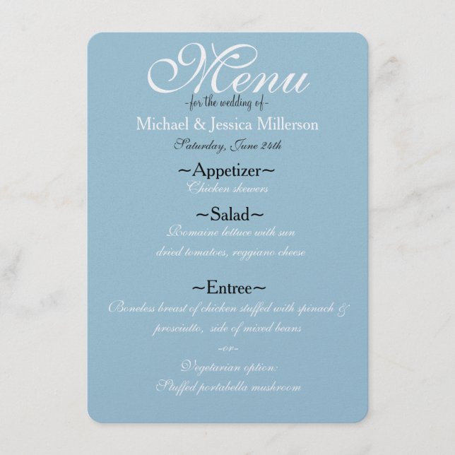 Menu Mariage Quatrefoil bleu et blanc (Devant)