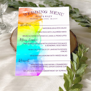 Menu Mariage Rainbow Watercolor Splash LGBTQ