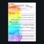 Menu Mariage Rainbow Watercolor Splash LGBTQ<br><div class="desc">Menu couleur mariage LGBTQ dans une taille de 5 x 7 avec un lave à l'ombre couleur de l'aquarelle recouvrant la plupart de la carte avec de charmantes polices manuscrites en violet foncé. Ajoutez vos entrées,  plats et desserts.</div>