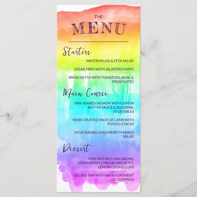 Menu Mariage Rainbow Watercolor Wash LGBTQ (Devant)