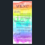 Menu Mariage Rainbow Watercolor Wash LGBTQ<br><div class="desc">Le menu couleur mariage LGBTQ,  avec un lave à l'ombre d'aquarelle couvrant la plupart de la carte avec de charmantes polices manuscrites en violet foncé. Ajoutez vos entrées,  plats et desserts.</div>