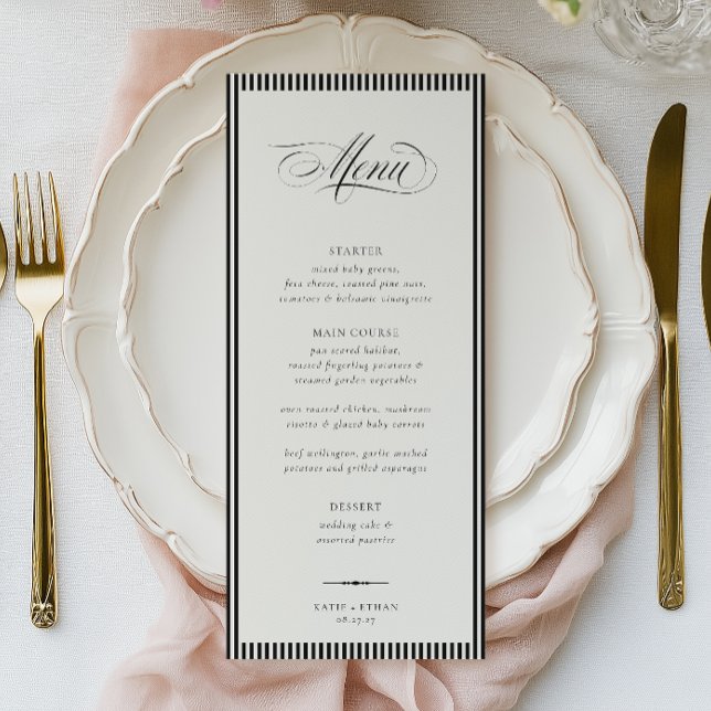 Menu Mariage rayures calligraphiées STATELY (Créateur téléchargé)