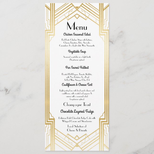 Menu Mariage Réception Gatsby Art Déco 1920 (Devant)