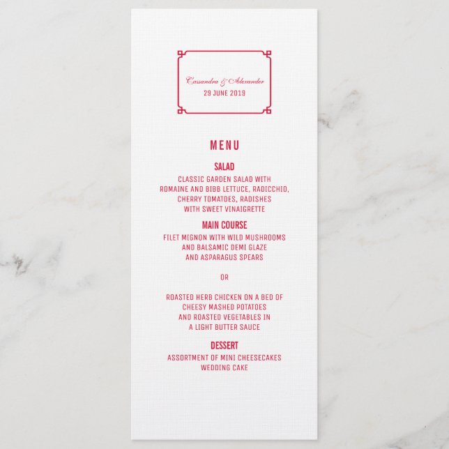 Menu Mariage Red Deco Chic (Devant)