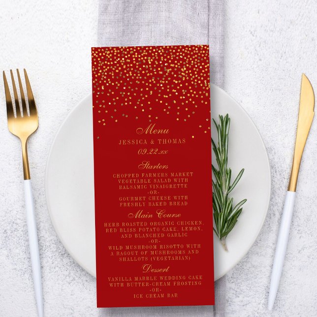 Menu Mariage Red & Glam Gold Confetti (Créateur téléchargé)
