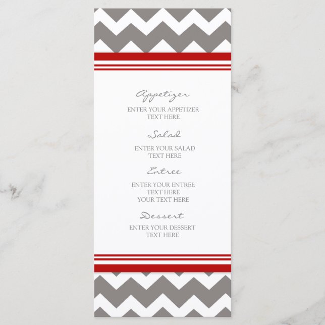 Menu mariage Red Grey Chevron (Devant)