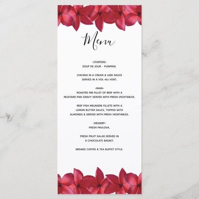 Menu Mariage Red Plumeria Frangipani (Devant)