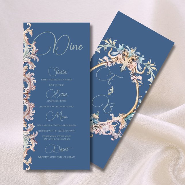 Menu mariage Regency Era Dusty Blue Monogram (Créateur téléchargé)