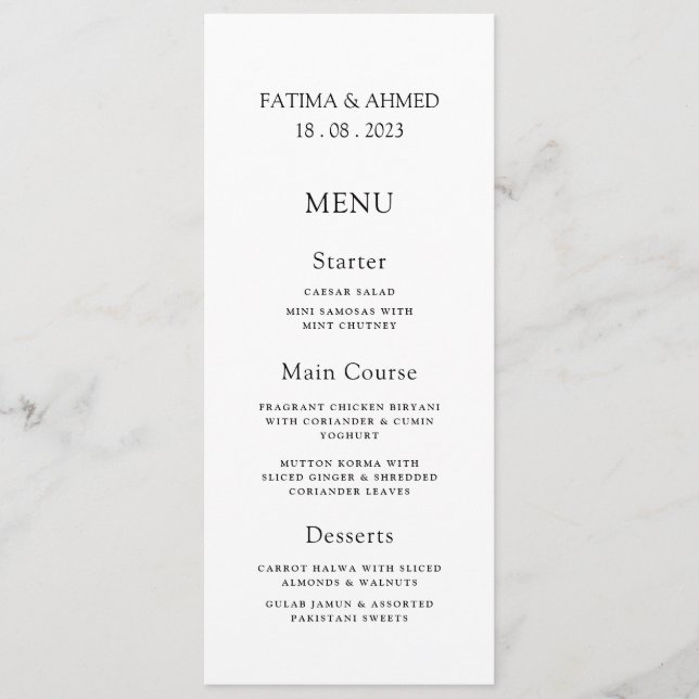 Menu Mariage religieux musulman minimal (Devant)