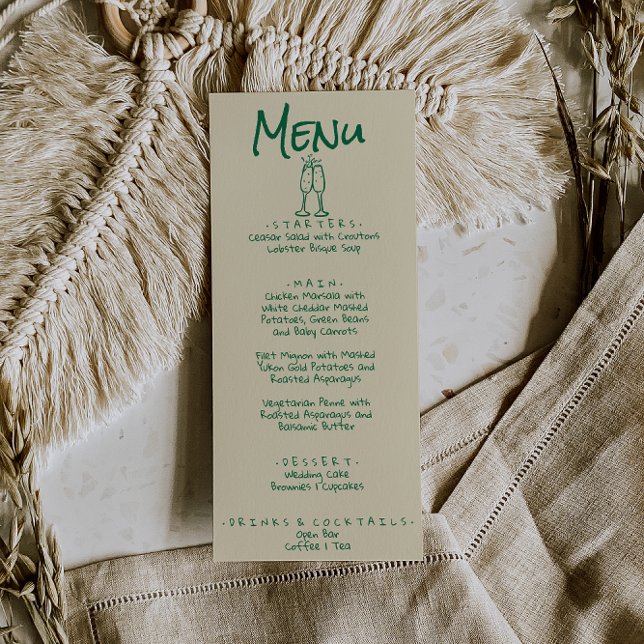 Menu Mariage rétro à main dessiné vert irky (Créateur téléchargé)