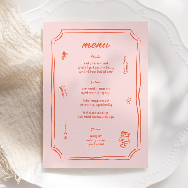 Menu Mariage rétro amusant à main fantaisiste (Créateur téléchargé)