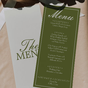 Menu Mariage Rétro Argent Ancien Vert Olive Élégant
