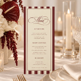 Menu Mariage Rétro avec Bordure Rayée Ivoire & Bourgogn