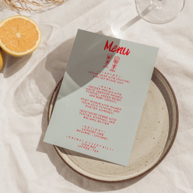 Menu Mariage rétro Champagne Quirky Colorful Dessiné À  (Créateur téléchargé)