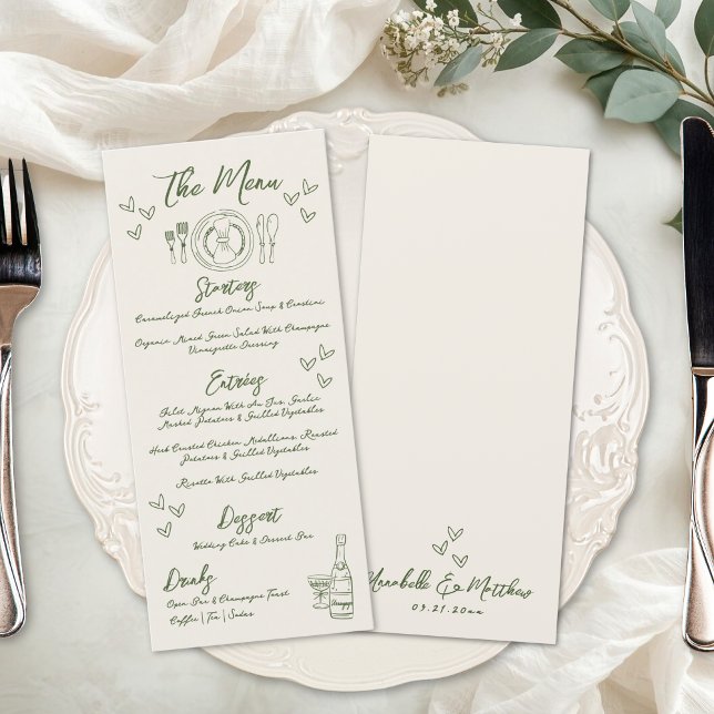 Menu Mariage Rétro Dessiné à la Main (Hand Drawn Retro Wedding Menu)