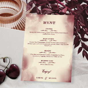 Menu Mariage Rétro Élégant Ivoire et Bourgogne Simple