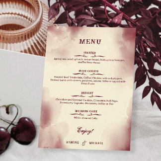 Menu Mariage Rétro Élégant Ivoire et Bourgogne Simple