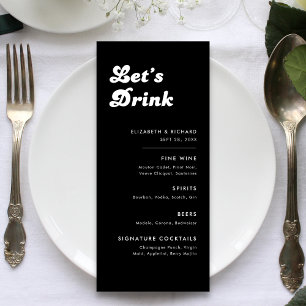 Menu Mariage Rétro Élégant Noir Blanc Bar Boissons