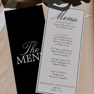 Menu Mariage rétro élégant noir crème argent ancien