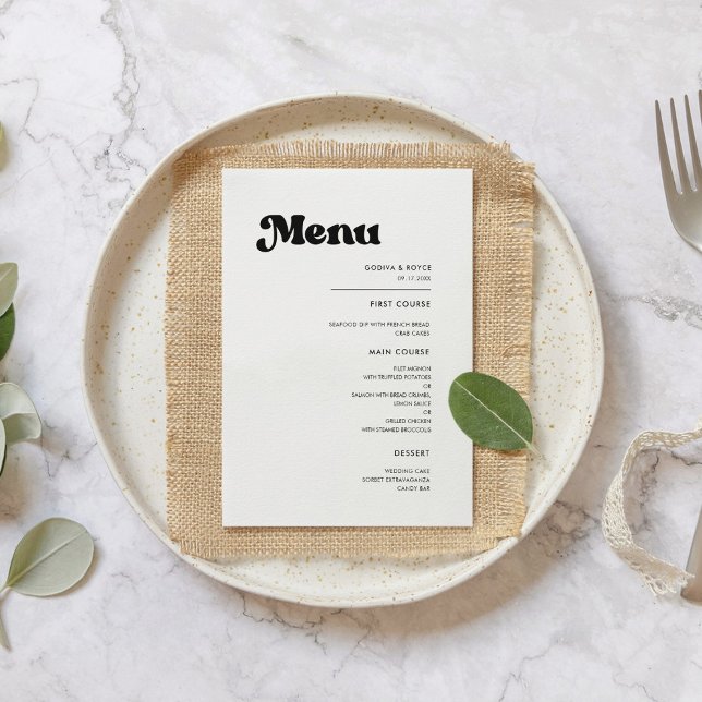 Menu Mariage rétro élégant noir et blanc (Créateur téléchargé)