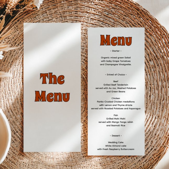 Menu Mariage rétro funky orange brûlé (Créateur téléchargé)