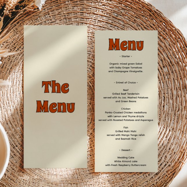 Menu Mariage Rétro Groovy Orange Brûlé (Créateur téléchargé)