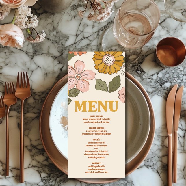 Menu Mariage Rétro Groovy sur le thème des années 70  (Créateur téléchargé)