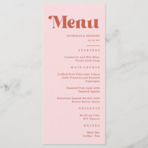 Menu Mariage Rétro Groovy Terracotta & Rose Pâle