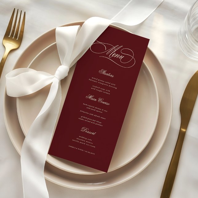 Menu Mariage rétro Ivoire & Bourgogne dans l'esthétique (Créateur téléchargé)