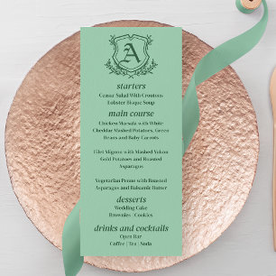 Menu Mariage Retro Mint Leaf and FLoral Monogram