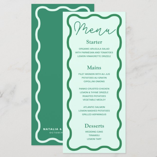 Menu Mariage rétro Mint Wavy (Devant / Derrière)