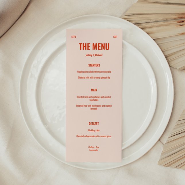 Menu Mariage Rétro Peach Bright & Bold  (Créateur téléchargé)