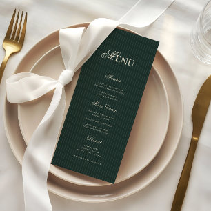 Menu Mariage Rétro Rayures Vert Foncé et Ivoire Antique