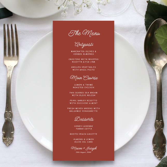 Menu Mariage rétro rouge et blanc (Retro red and white wedding menu creates a nostalgic feel for your reception tables.)