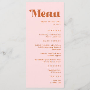 Menu Mariage Rétro Rouge Rose Orange