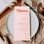 Menu Mariage rétro rouge rose orange<br><div class="desc">Parfait pour ajouter une touche vibrante à votre décor rétro de table mariage. Ce menu est idéal pour un mariage rétro, capturant l'essence d'un thème rétro mariage et offrant une inspiration rétro mariage. Inspiré par les années 70 esthétique mariage, il conviendra parfaitement à un mariage kitsch ou à un mariage...</div>