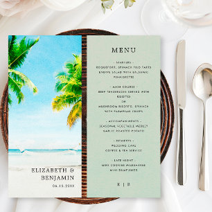 Menu Mariage rétro tropical plage palmier côtier