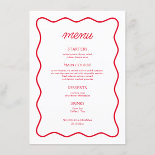 Menu Mariage rétro Wavy rouge et blanc Valentine