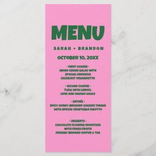 Menu Mariage rétroactif en gras rose