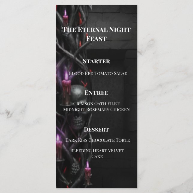 Menu Mariage Romance Sombre de Vampire Gothique de Nuit (Devant)