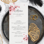 Menu mariage romantique aux fleurs de cerisiers ro<br><div class="desc">Créé pour coordonner avec notre collection "Pink Cherry Blossom Mariage", ce menu mariage personnalisable est parfait pour tous les dîners mariage élégants, romantiques et élégants. Avec une illustration contemporaine de branches de cerise rose d'aquarelle avec fleurs et fleurs, ce menu est facilement personnalisable pour inclure les noms de la Mariée...</div>