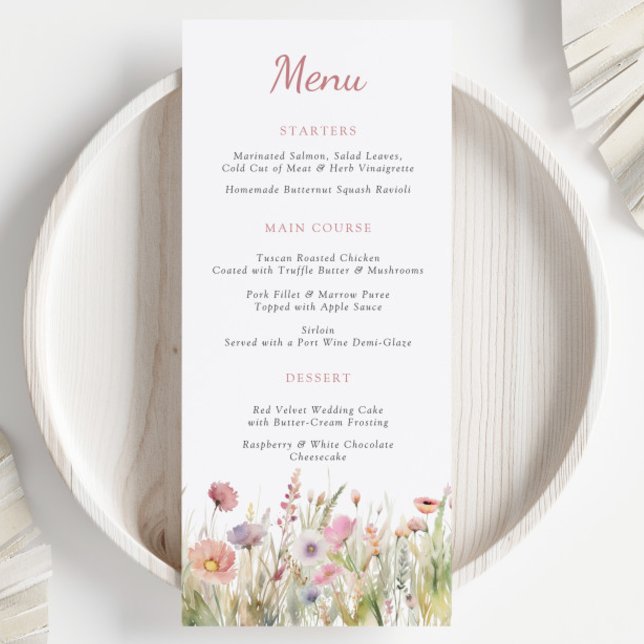 Menu Mariage Romantique aux Fleurs Sauvages de Prairie  (Créateur téléchargé)