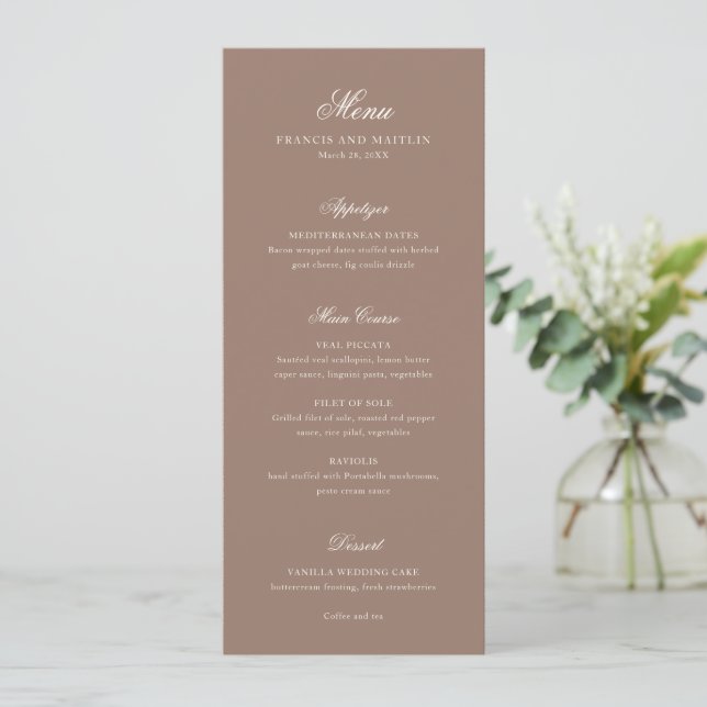 Menu Mariage Romantique Brun Élégant (Debout devant)