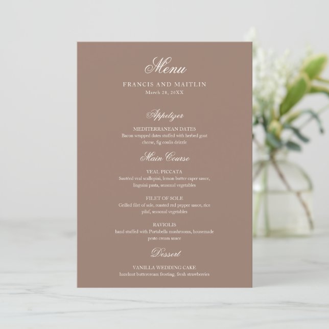 Menu Mariage Romantique Brun Élégant (Debout devant)