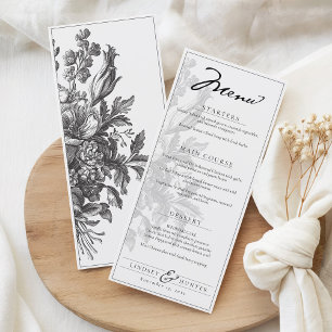Menu Mariage romantique floral noir et blanc vintage